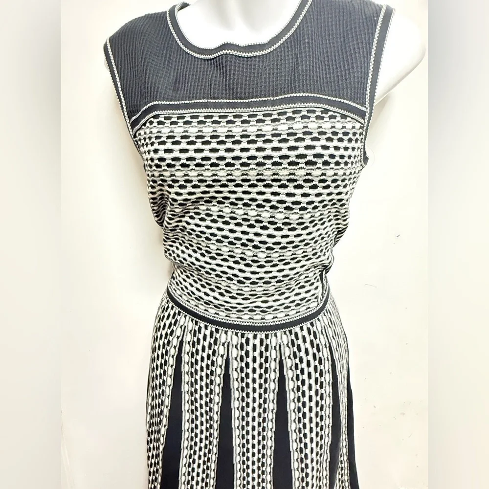 Tory Burch Black and White Geometric Midi Dress Size S